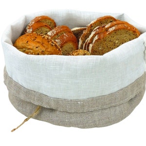 Linen bread basket, bread bag two-layer with lining. ECO, ZERO WASTE, natural linen. image 6