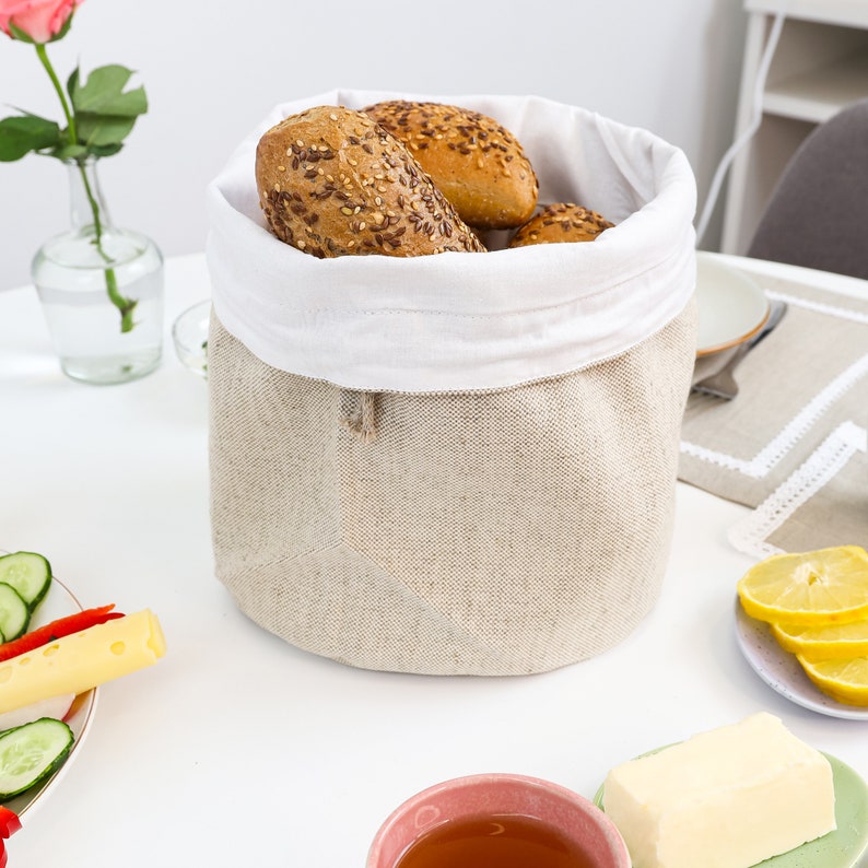 Linen bread basket, bread bag two-layer with lining. ECO, ZERO WASTE, natural linen. image 1