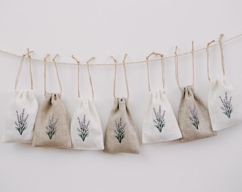 Set of 3 - small linen bags for dry lavender flowers , handmade, natural linen, aromatic bag.