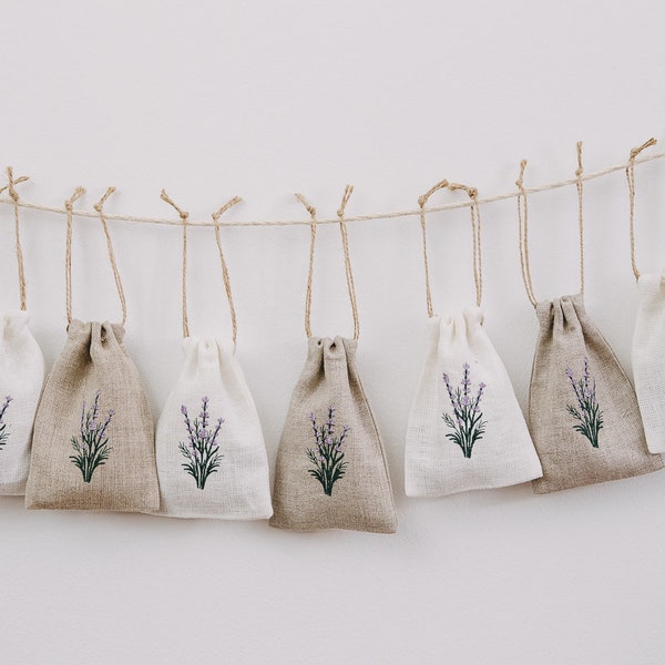 Ensemble de 3 - petits sacs en lin pour fleurs de lavande sèches, faits à la main, en lin naturel, sac aromatique.