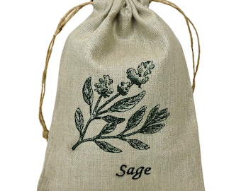 Herb bag - sage. Linen sack. Linen bag for dried herbs. Subtitle language selection.