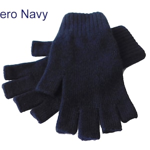 Fingerlose Damenhandschuhe aus reinem Kaschmir handgefertigt in Hawick, Schottland Nero Navy
