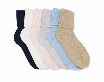 Ladies Cashmere Bed/Lounge Socks: Handcrafted Rib Knit - Made in Scotland