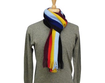 Lambswool Multi- Coloured Wide Striped Scarf — Hand-Crafted in Hawick | Warp-Knitted