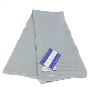 Pure Cashmere Scarf with a narrow rib Greys, Blues and Green Shades Handknitted by us in Hawick, Scotland Spa Blue