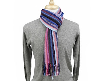 Pure Cashmere Striped Scarf – Unisex Warp-Knitted Design | Selection of Colours | Handcrafted in Scotland