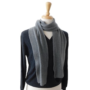 Pure Cashmere Scarf with a narrow rib Greys, Blues and Green Shades Handknitted by us in Hawick, Scotland image 2