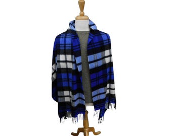 Pure Cashmere Stole / Wrap - Blue Check — Woven in the Scottish Highlands