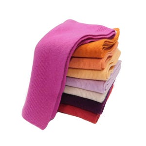 Pure Cashmere Scarf with a narrow rib - Reds, Pinks, Lilacs and Oranges -  Handcrafted in Hawick, Scotland