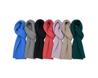Pure Cashmere Ribbed Scarf – Handcrafted in Scotland | Large selection of Colours | Classic Knitted Winter Accessory