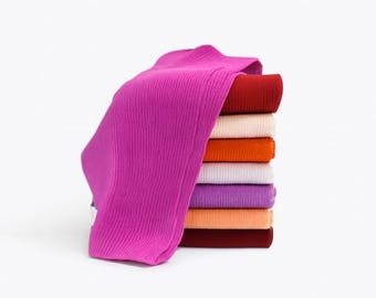 Handcrafted Scottish Cashmere Narrow Ribbed Scarf – Classic Knitted Winter Accessory : Reds, Pinks, Lilacs and Oranges