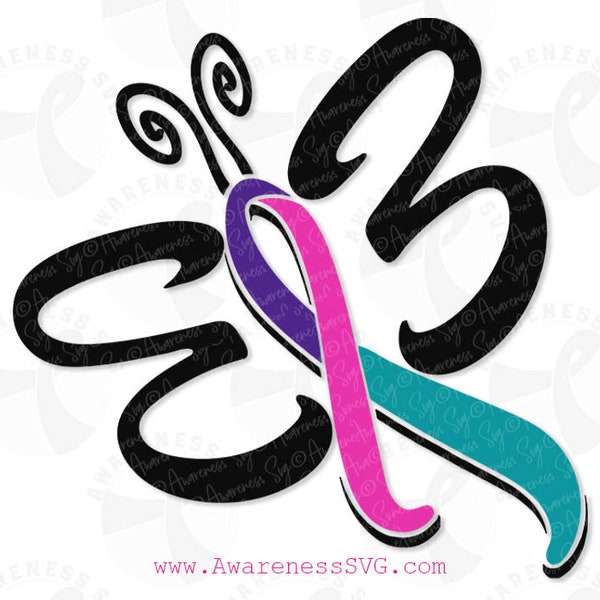 Thyroid Cancer Awareness Butterfly Svg, Thyroid Cancer Svg, Hope Svg, Cancer Awareness Svg, Fighter Svg, Survivor Png, Cancer Ribbon Svg,