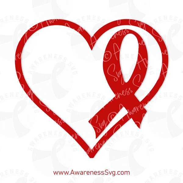 Cardiovascular Svg, Heart Disease Awareness Svg Png, Heart Defect Warrior Svg, Blood Cancer Ribbon Svg, Stroke Survivor Svg, AIDS HIV, Red
