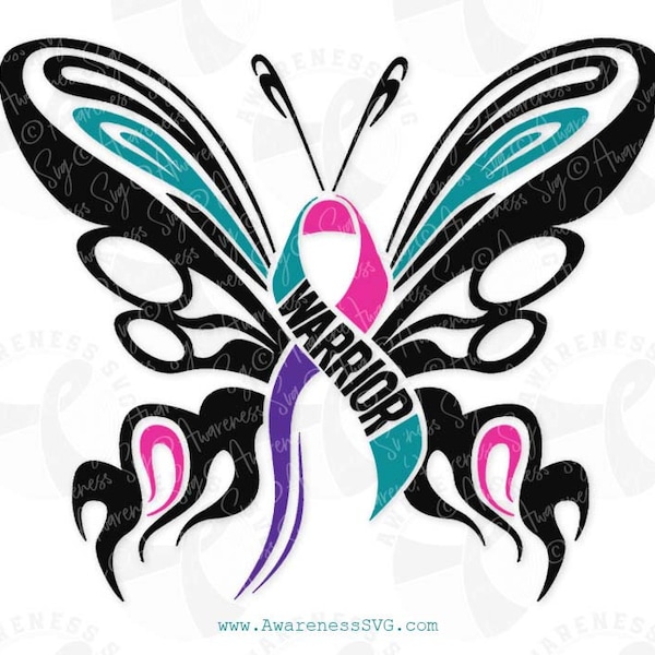 Thyroid Cancer Warrior Svg, Awareness Svg, Thyroid Cancer Butterfly Svg, Clipart, Cancer Ribbon Svg, Fighter Svg, Survivor Png, Cancer Svg