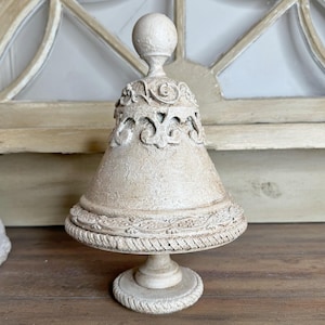 White Ornate Metal Finial On Wood Pedestal Base, French Country, Unique OOAK