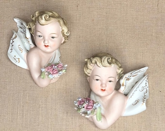 Lefton Hand Painted Angels / Wall Hangings / Sold as Pair / Nursery Decor / Vintage