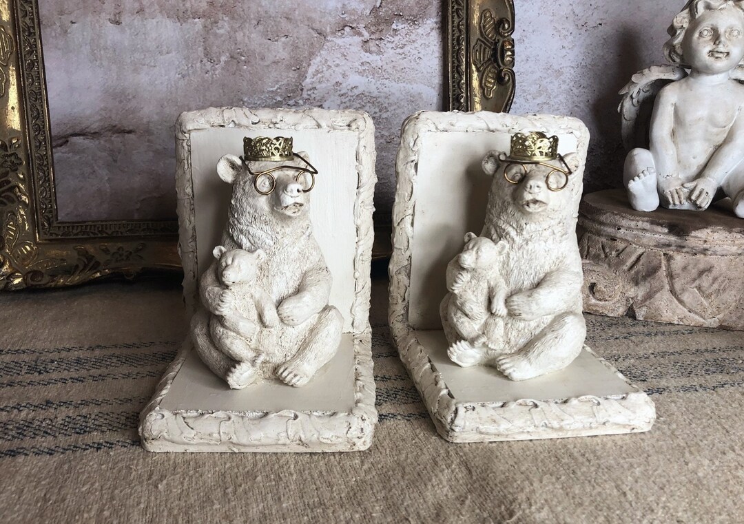 Bear and Cub Bookends / Whimsical Crowned Bear / Childrens Bookend Etsy