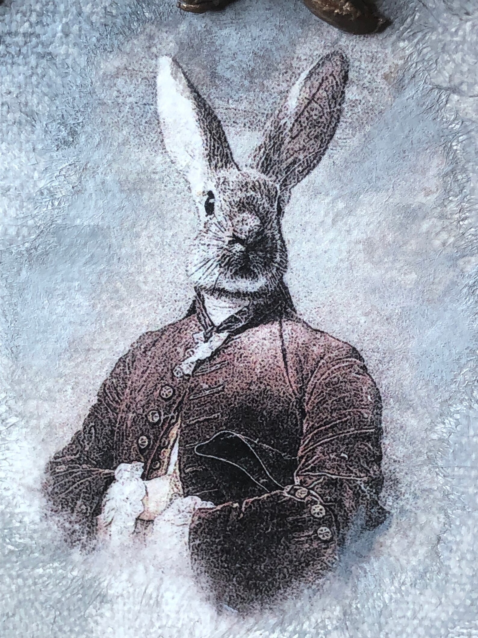 Two Victorian Rabbit Portraits on Canvas With Finial / Whimsical ...