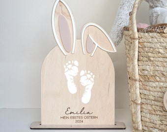 Baby's first Easter personalized made of wood/Easter bunny/baby footprint/Easter 2024 gift/baby, children's Easter/Easter decoration/Easter basket pendant