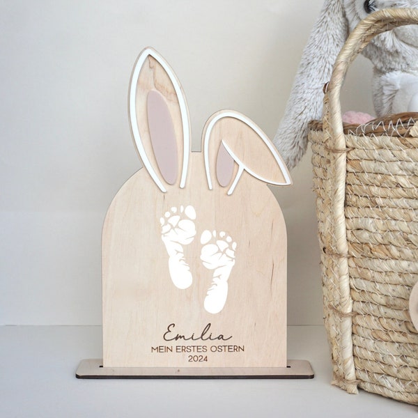 Baby's eerste Pasen gepersonaliseerd gemaakt van hout/paashaas/baby voetafdruk/Pasen 2024 cadeau/baby, kinder Pasen/Paasdecoratie/Paasmand hanger