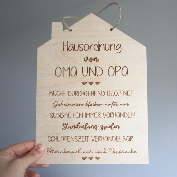 Holzschild/ Hausordnung von Oma, Opa/  Geschenk für Großeltern/Oma/ Opa Geschenk Geburtstag Weihnachten