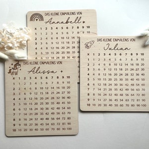 1x1, table de multiplication personnalisée/écolier 2024 panneau en bois/cadeau garçon, fille/idée cadeau scolarisation/cartable
