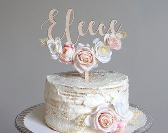 Cake Topper, Cake Decoration, Cake Engraver with Name/Flowers Vintage Flowers, Cake Plug Birthday, Wedding, Baptism