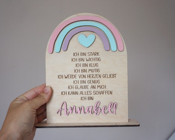 Geschenk zur Einschulung | Personalisiertes Affirmationsschild aus Holz mit Name | Kinderzimmer Deko | Schulanfang Geschenk