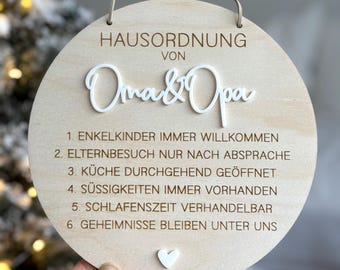 Letrero de madera/reglas de la casa de la abuela, abuelo/regalo para abuelos/abuela/abuelo regalo cumpleaños Navidad