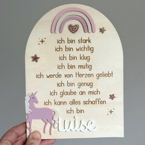 Schulkind 2025 Geschenk personalisiert Holz Affirmation Ermutigung Kinder/Einschulung Einhorn Geschenkidee/Kinderzimmerdeko/Schultüte Inhalt