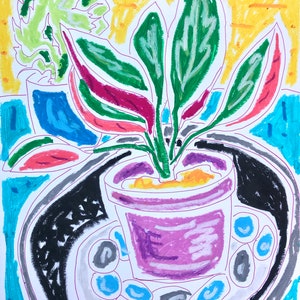 Maximalist Plant Art | Plant Art Wall Decor | CALATHEA PLANT | Prayer Plant | Still Life | Original Drawing |  Wall Decor