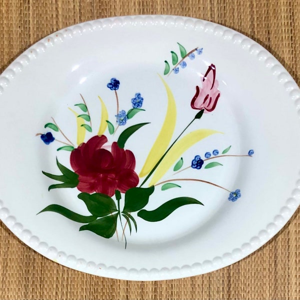 Large Hand-painted Blue Ridge Pottery Platter in Bluebell Bouquet Pattern