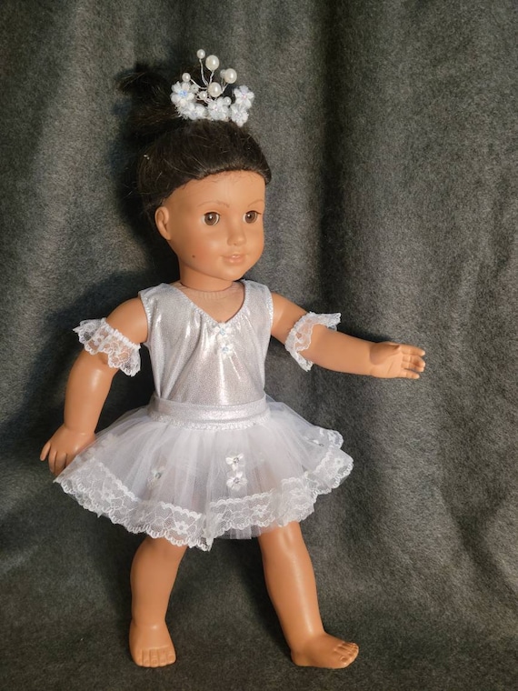Nutcracker Snow Queen(choose silver or white leo)tutu on matching stretch band,lace trimmed edge,armbands,hair ornament w pearls/appliques