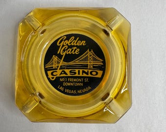 Vtg Golden Gate Casino Las Vegas Amber Glass Ashtray No 1 Fremont St Downtown