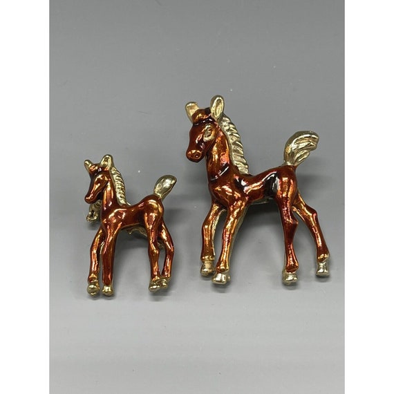 Vintage Horses Horse Pony Brooch Pins Pin Pair Go… - image 1