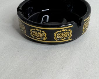 Vintage Golden Nugget Las Vegas Casino Ashtray Black Gold Glass