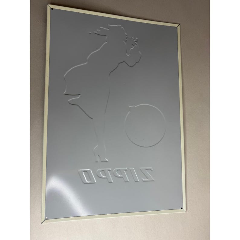 Vintage Zippo Windproof Lighter Metal Tin Sign Windy Girl Fan Test Advertising image 4