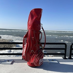 Vintage Rare USA King of Beers Budweiser Cart Golf Bag Red W/ Rain