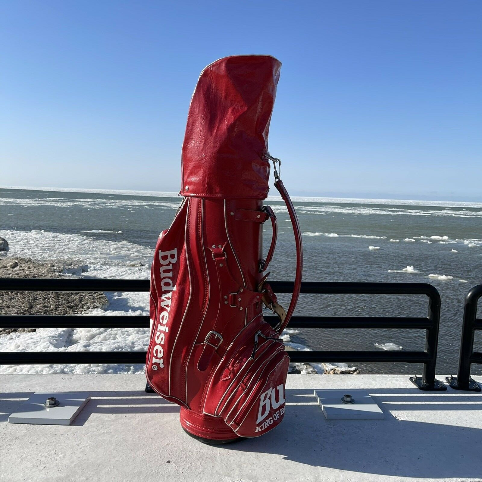 Budweiser ゴルフバッグ レッド Vintage Rare USA King of Beers Budweiser Cart Golf Bag Red W/ Rain