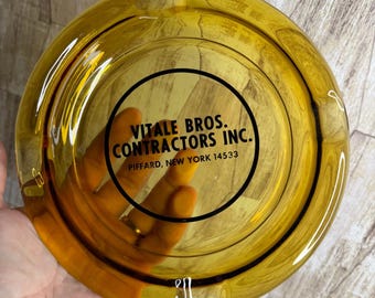 Vintage Large Vitale Bros Contractors Inc Piffard NY Amber Glass Ashtray