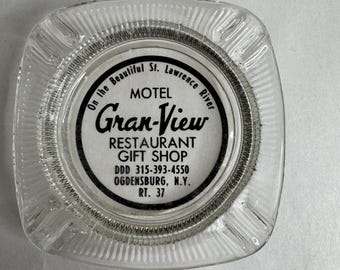 VTG Motel Gran-View Ogdensburg NY Glass Ashtray St Lawrence River Advertising