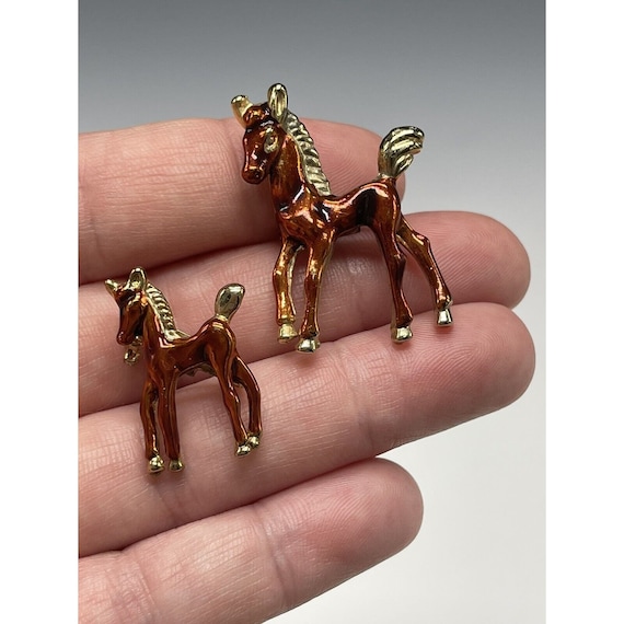 Vintage Horses Horse Pony Brooch Pins Pin Pair Go… - image 2