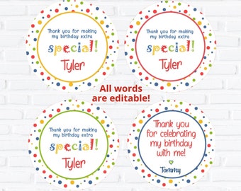 Printable Kids Birthday Party Favor Tags - Instant Download, editable party gift tags, Children's Birthday Party Favors
