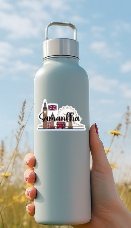 Discover Personalized London Sticker, London Laptop Decal, London Cityscape Sticker for Water Bottles, British Gifts, anglophile gifts, Vinyl sticker