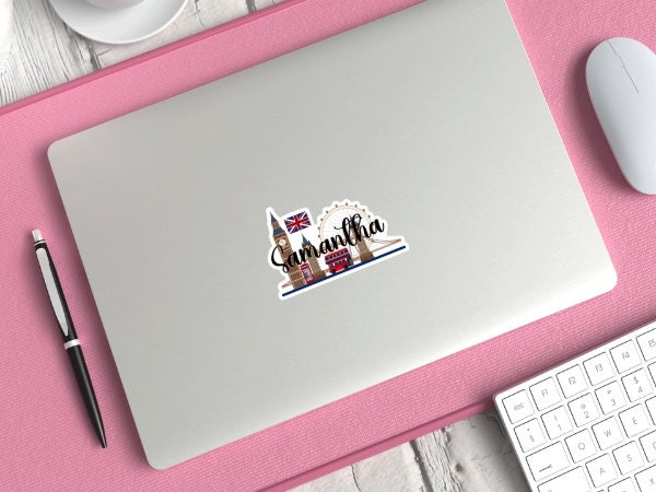 Discover Personalized London Sticker, London Laptop Decal, London Cityscape Sticker for Water Bottles, British Gifts, anglophile gifts, Vinyl sticker