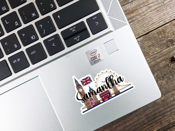 Discover Personalized London Sticker, London Laptop Decal, London Cityscape Sticker for Water Bottles, British Gifts, anglophile gifts, Vinyl sticker