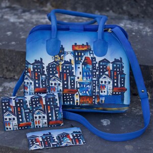 Hand Painted Leather Wallet & Bag For Women Urban Style Organic Tanned Leather Gift For Wife, Mother, Girlfriend, Daughter Unique Tote Bag image 13