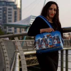 Hand Painted Leather Wallet & Bag For Women Urban Style Organic Tanned Leather Gift For Wife, Mother, Girlfriend, Daughter Unique Tote Bag image 20