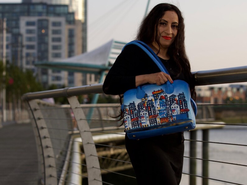 Hand Painted Leather Wallet & Bag For Women Urban Style Organic Tanned Leather Gift For Wife, Mother, Girlfriend, Daughter Unique Tote Bag image 20