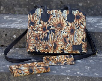 Hand Painted Leather Wallet & Bag For Women Yellow Floral Purse Boho  Gift For Wife, Mother, Girlfriend, Daughter Unique Tote Bag